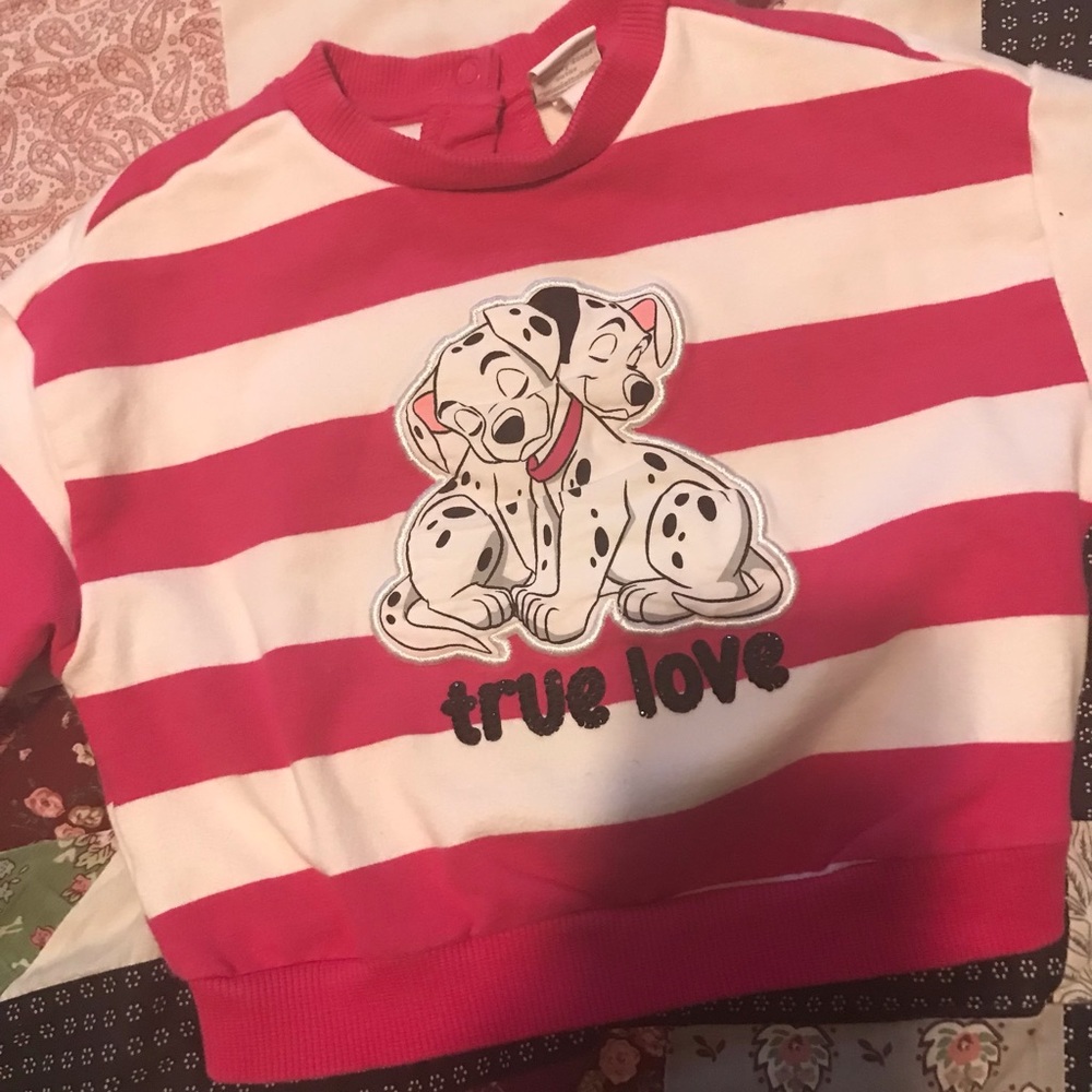 ❤️ Disney Striped 'True Love' 101 Dalmatians Sweatshirt Size 9-12 Months